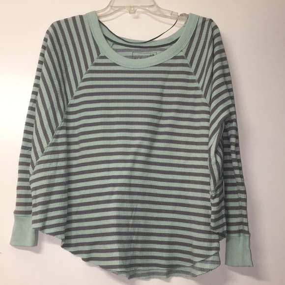 Free People Tops - Free People Grey and Mint Strip Knit Top